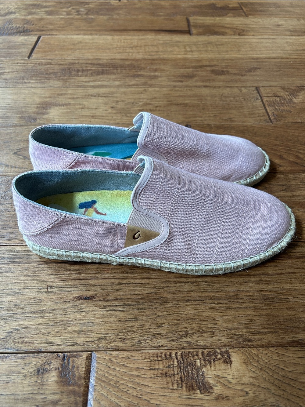 OluKai Kaula Pa'a Kapa Convertible Espadrille Flats Slip On Shoes Pink Linen 8.5